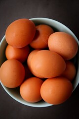 Chicken eggs in a blue plate