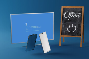 We are open chalk a board shop sign, 3D Illustration