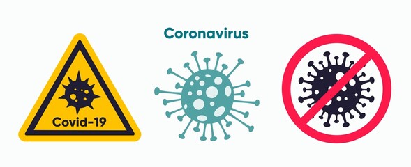 Obraz premium Coronavirus Stop and Alert Signs. Covid-19 concept icons set isolated on white