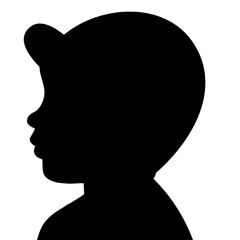 isolated, black silhouette portrait of a boy in a cap