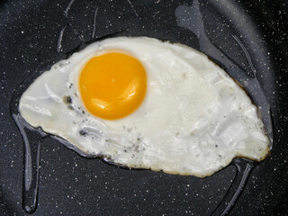 Egg close up in a frying pan