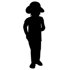black silhouette of a little girl in a hat