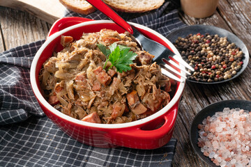 Bigos - sauerkraut stewed with meat, dried mushrooms and sausage.