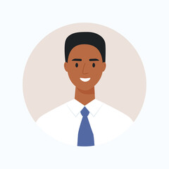 Black skin businessman avatar, portrait of young man wearing a tie. Vector illustration cartoon flat style.