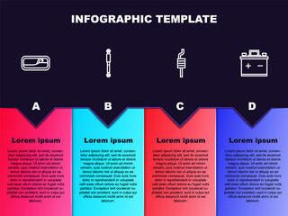 Set line Car door handle, Shock absorber, muffler and battery. Business infographic template. Vector.