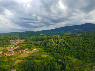 Naklejka na ściany i meble Drone view on Banja Koviljava in Serbia