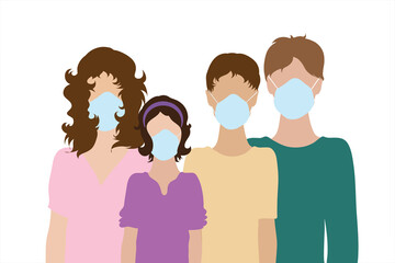 Fototapeta premium Illustration of family with medical mask. Symbol of healthy and covid-19.