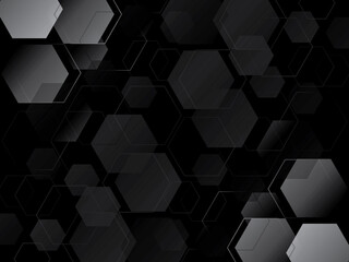 Digital technology abstract hexagon background, geometric pattern, black and white design for science, technology or medicine, backdrop