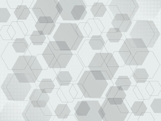 Digital technology abstract background, hexagons and dots, geometric pattern, black and white design for science, technology or medicine, backdrop