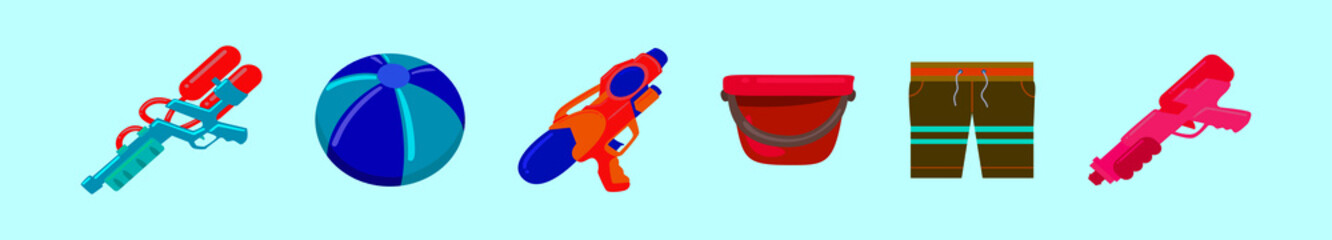 set of songkran festival cartoon icon design template with various models. vector illustration isolated on blue background