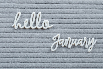 Hello january phrase embedded on grey background