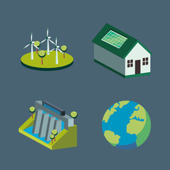 Ecological icon collection isometric vector design