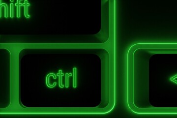 Green illuminated keyboard Ctrl control key closeup