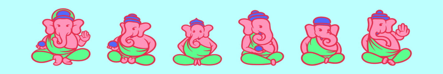 set of ganesha cartoon icon design template with various models. vector illustration isolated on blue background