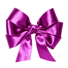 Shiny satin ribbon bow in lilac color isolated on white background close up