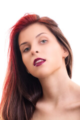 Fototapeta premium Beautiful redhead young woman with red lipstick