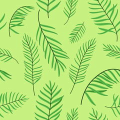 Trendy pattern with branch of green palm leaves. Vector flat illustration.