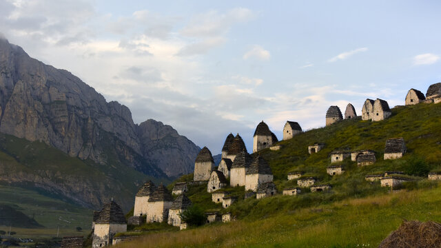 City of the Dead at the end of the 1st millennium AD in the depths of the Dargav Gorge. Republic of North Ossetia - Alania