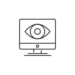 Black eye vector monitor line icon isolated on white. Outline simple design. Web symbol isolated on white background.