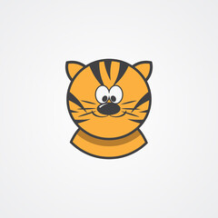 tiger cute simple animal head. Cartoon portrait in a flat design. Vector illustration