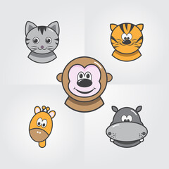 Animal face set. Vector illustration.