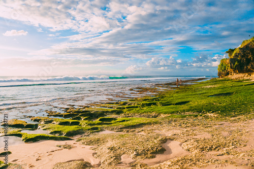 Beach With Reef At Low Tide And Ocean Waves In Bali Wall Mural Wallpaper Murals Artifirsov