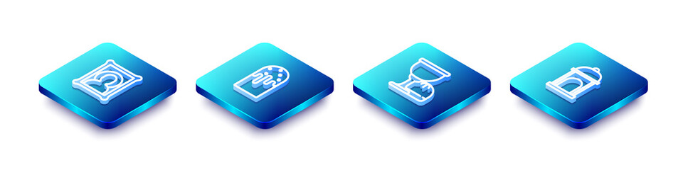 Set Isometric line Christian icon, Easter cake, Holy grail or chalice and Muslim Mosque icon. Vector.