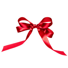Shiny satin ribbon in red color isolated on white background close up