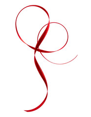 Shiny satin ribbon in red color isolated on white background close up