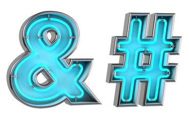 Fototapeta premium Neon light 3d symbol with glowing blue tubes. 3d illustration.