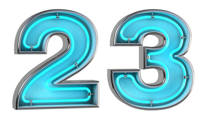 Number 2 and 3. Neon light 3d number with glowing blue tubes. 3d illustration.