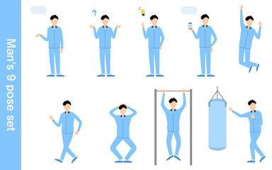 トレーニングウェアの男性、ポーズセット