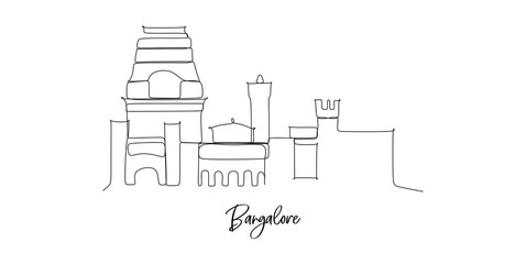 Bangalore city of India landmarks skyline - Continuous one line drawing