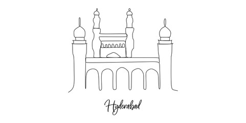Hyderabad city of the India landmarks skyline - Continuous one line drawing