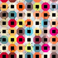 Gordijnen abstract geometric background  pattern, retro style, with squares, hexagon, paint strokes and splashes © Kirsten Hinte