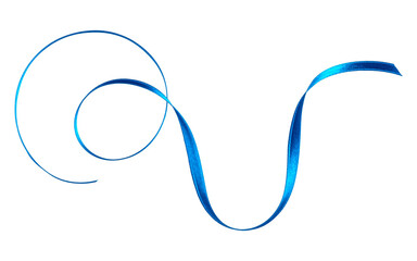 Shiny satin ribbon in blue color isolated on white background close up