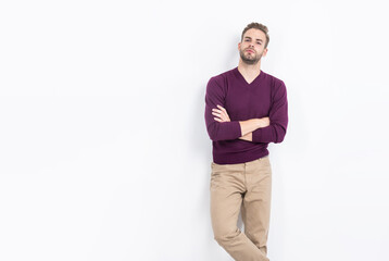 Fototapeta premium Handsome man look relaxed in casual fashion style, ready-to-wear boutique