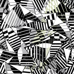 Foto op Canvas seamless abstract geometric background pattern, with triangles, lines, paint strokes and splashes, black and white © Kirsten Hinte