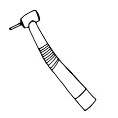Dental nozzle, medical tool for dentistry. A simple drawing in black on a white isolated background. For illustrations in a textbook, dental clinic advertising. Vector graphic image, linear.