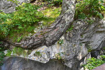 Unusual beautiful stones. Mountains of the North Caucasus. Hot summer day. Republic of North Ossetia - Alania