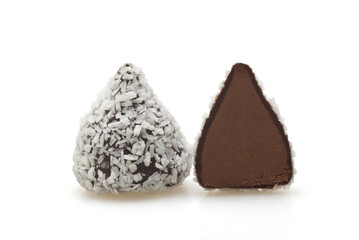 Chocolate truffles on white background