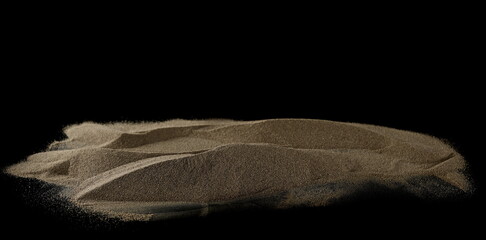 Fototapeta na wymiar Desert sand pile, dune isolated on black background and texture