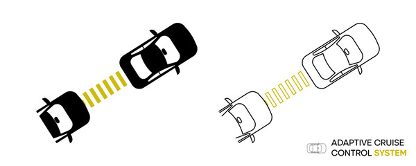 Car security systems icon design. The adaptive cruise control symbol will follow the vehicle ahead. Maintaining the following distance. Editable line icon.