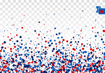 Festive design background concept with scatter circles, stars in traditional American colors - red, white, blue. Isolated on transparent background.