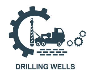 Vector illustration of the logo, icon, and well drilling sign. Web, auto.