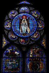 Notre Dame de Clermont cathedral, Clermont-Ferrand, France. Stained glass. Genesis.  22.03.2018