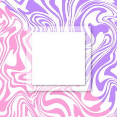 Abstract pink and purple liquid marble background with frame.