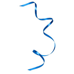 Shiny satin ribbon in blue color isolated on white background close up.Ribbon image for decoration design.