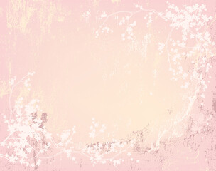 romantic shabby painted wall and blooming sakura tree branches - pastel colored vector copy space background © Cattallina