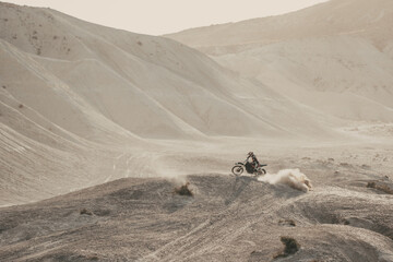 Fototapeta na wymiar Motocross in the desert puerto madryn patagonia